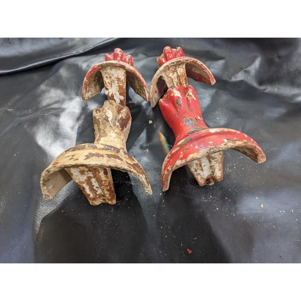 Set of 4 Architectural Salvage Cast Iron Tub Claw Ball Feet Red White 6 Inch